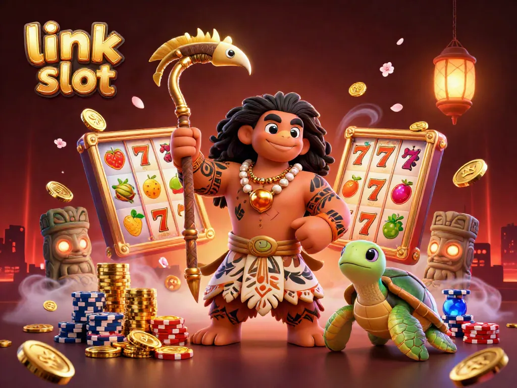 Experience the excitement of link slot games with this vibrant casino illustration featuring dynamic elements.