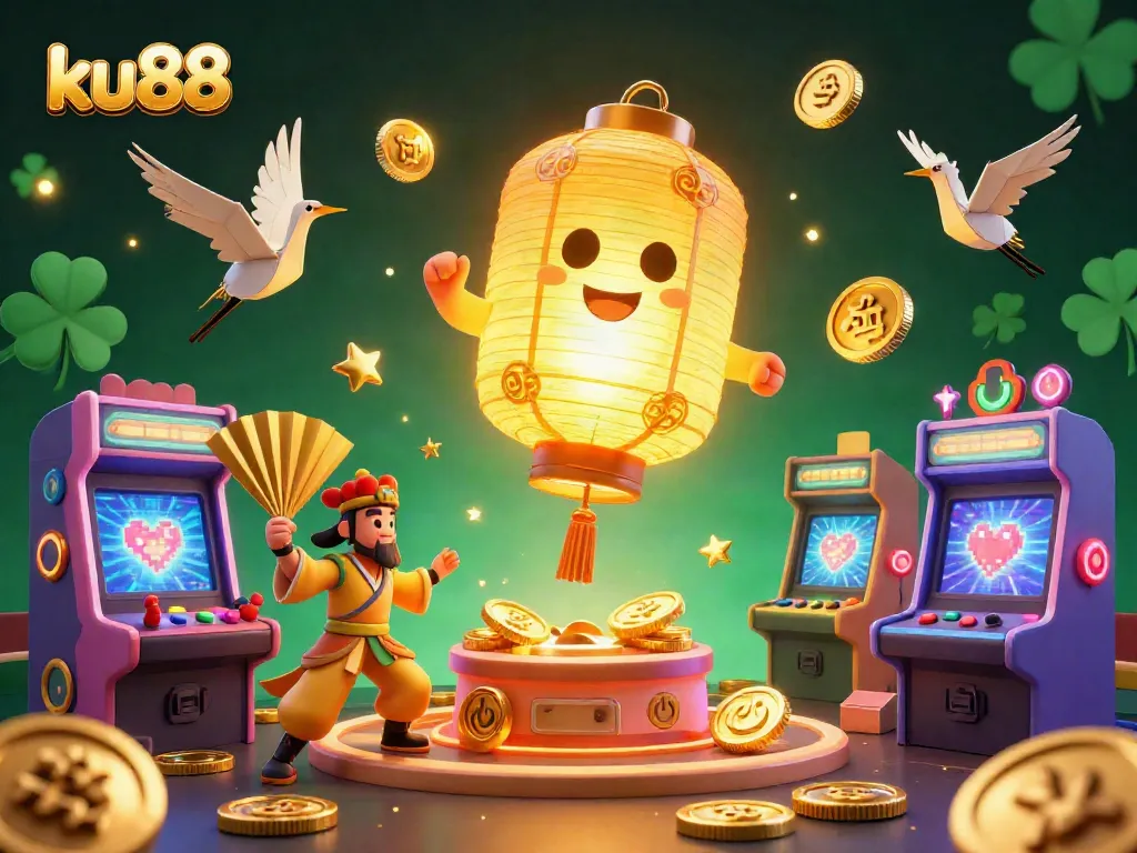Experience thrilling games at ku88 with vibrant casino elements and rich details in this captivating illustration.