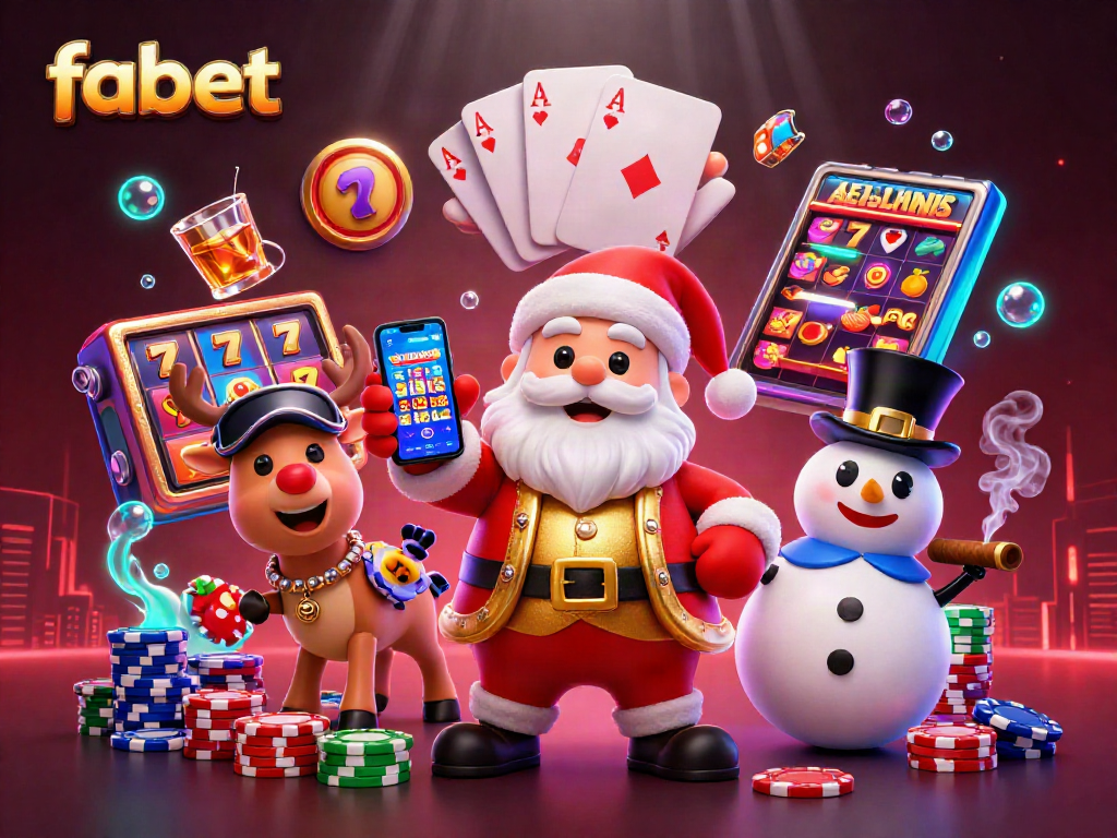 Experience fabet’s exciting world of slots and jackpots with a festive cartoon character scene!